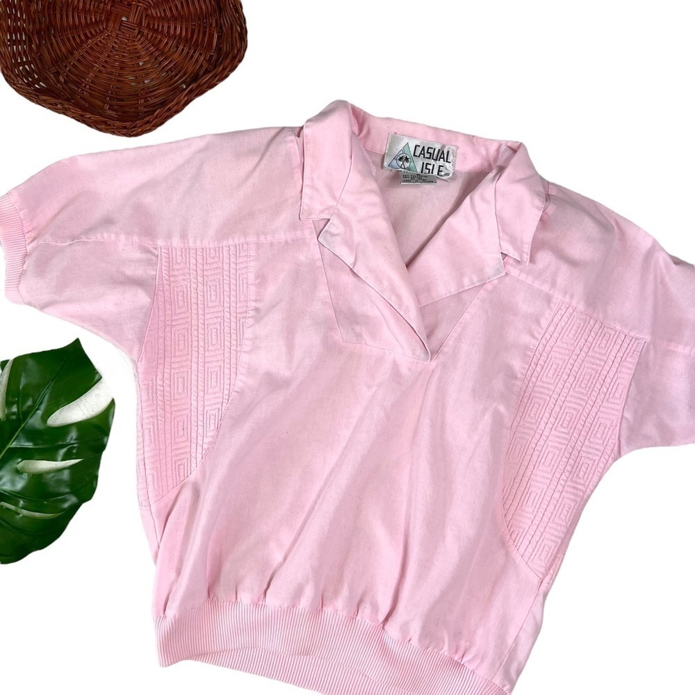 Vintage Casual Isle 80’s Pastel Pink Short Sleeve Doleman Pullover Sweatshirt
